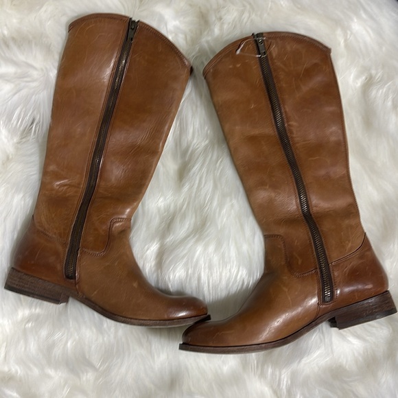 FRYE Melissa Inside Zip Tall Riding Boots Leather Cognac - Picture 3 of 6
